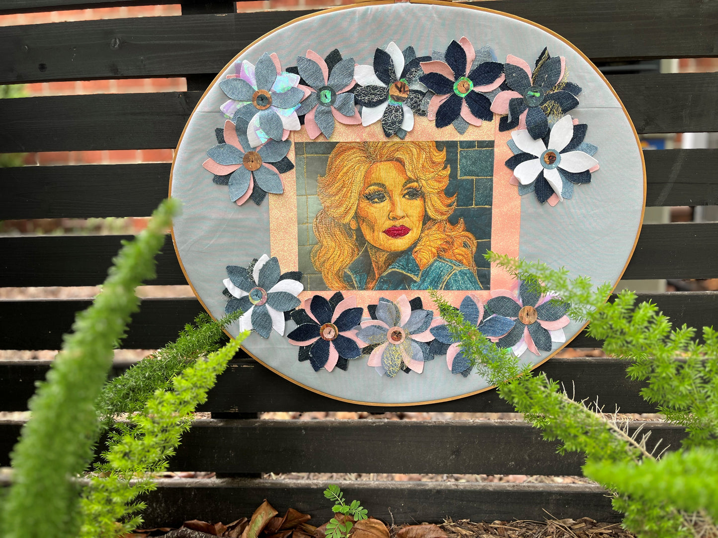 045 - Denim Dolly (Oval) by Sarah Jeanne Textile Art