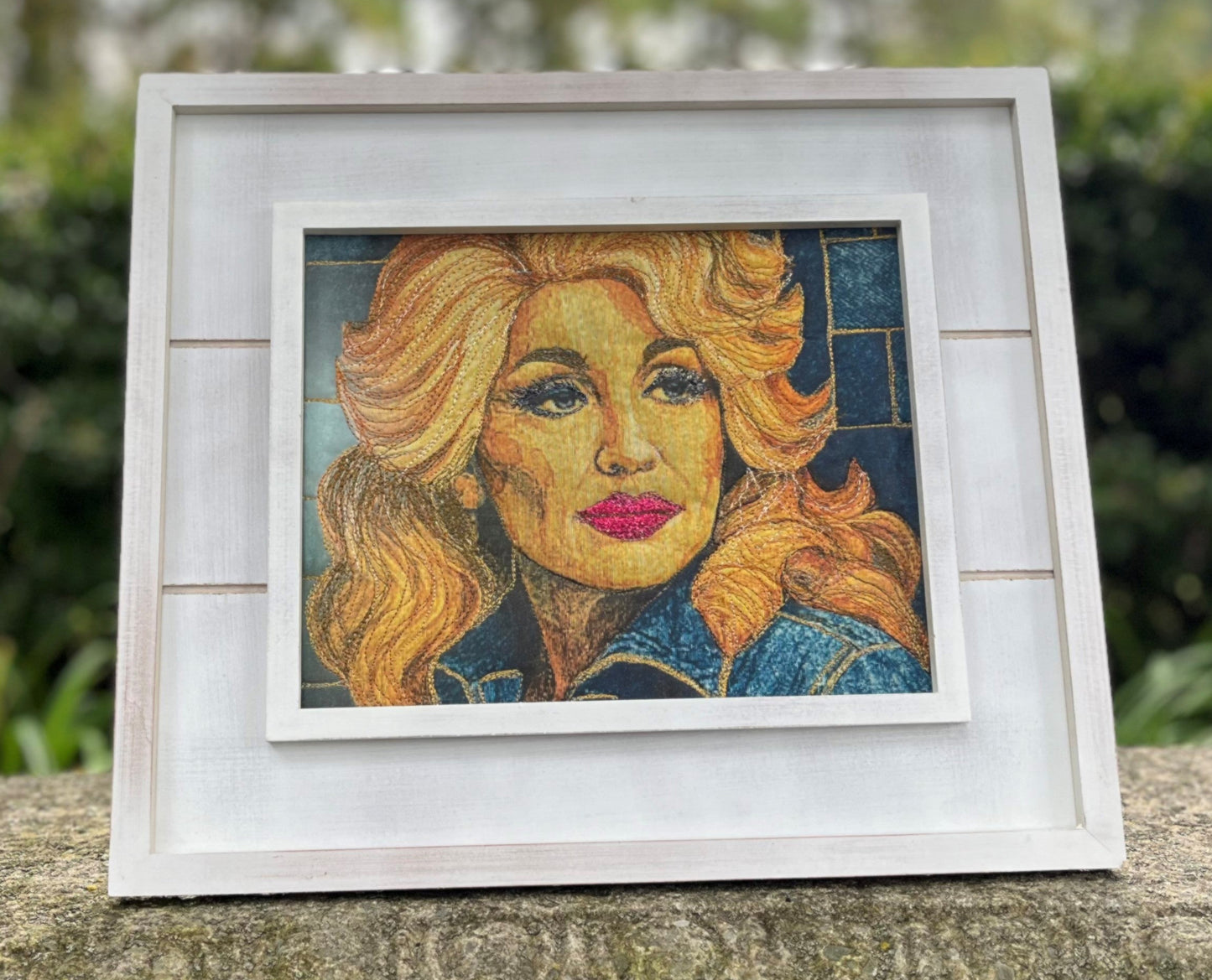 044 - Denim Dolly (Framed) by Sarah Jeanne Textile Art